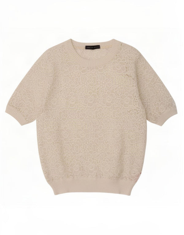 Marks & Spencer Blusa de encaje para mujer Top UK 42 Algodón floral beige medio