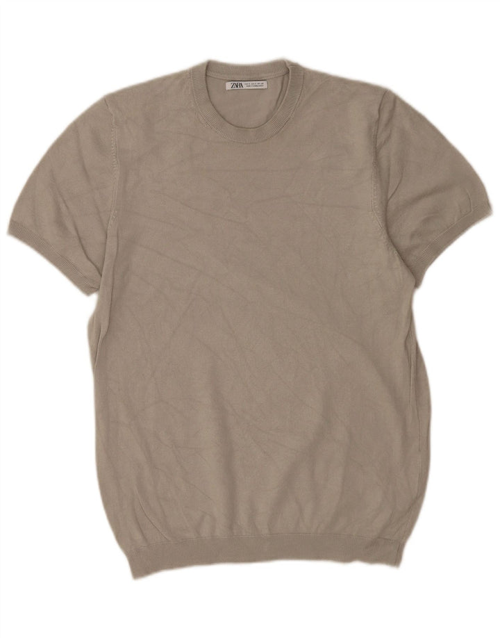 Zara Hombre Jersey De Manga Corta Con Cuello Redondo Jersey Small Gris Viscosa