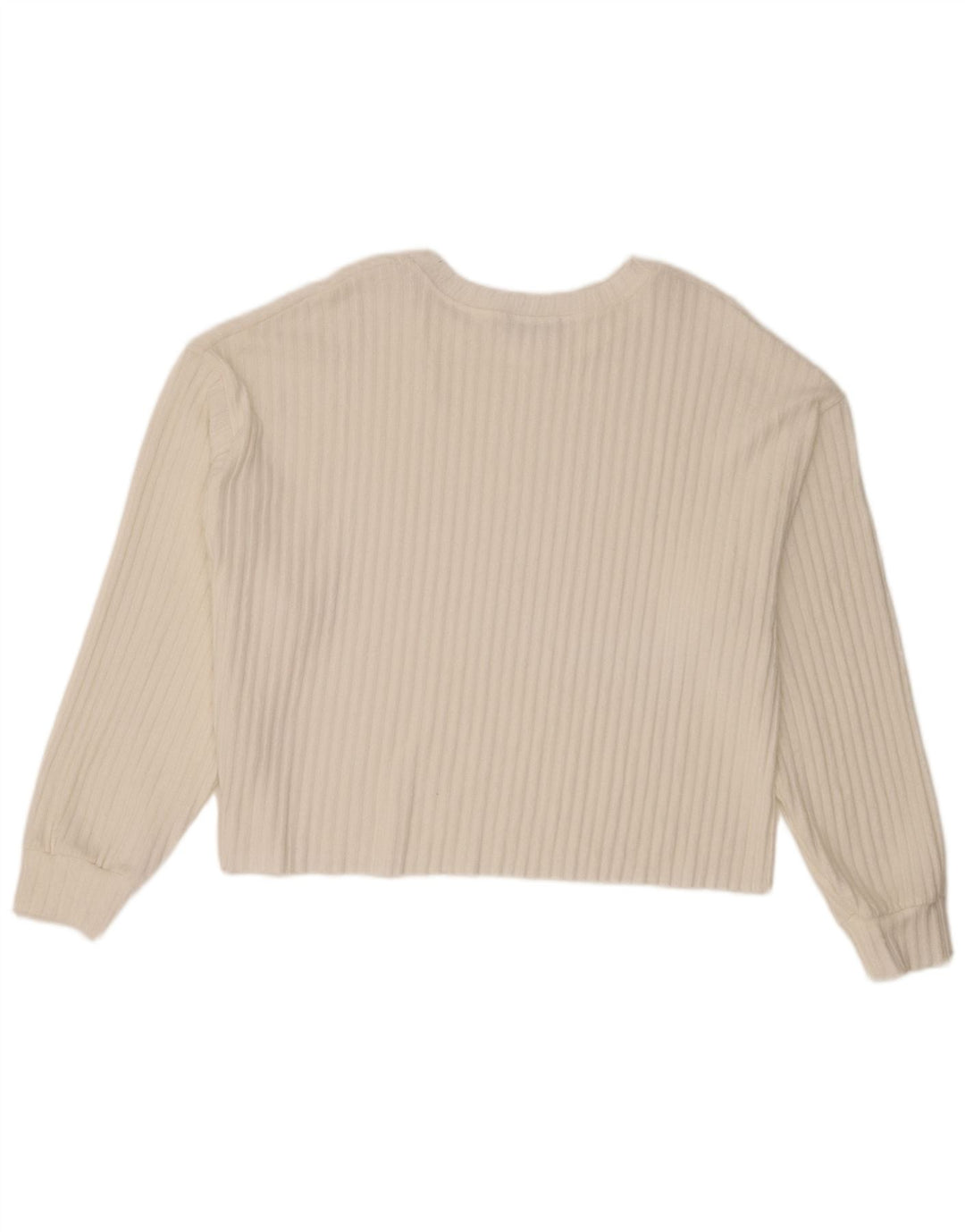 Zara - Jersey corto con cuello barco para mujer, talla 40, poliéster blanco mediano
