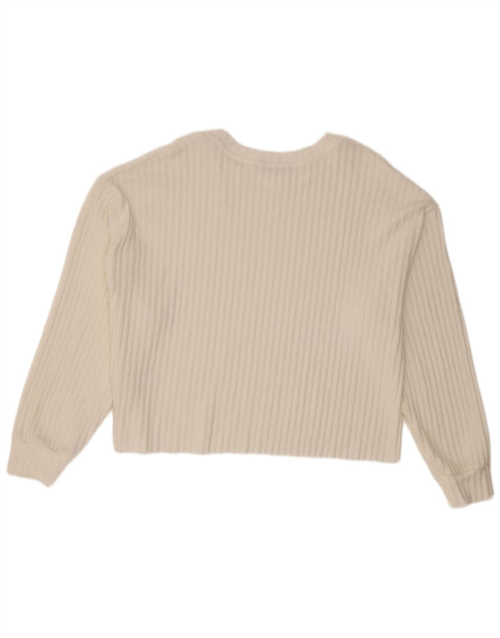 Zara - Jersey corto con cuello barco para mujer, talla 40, poliéster blanco mediano