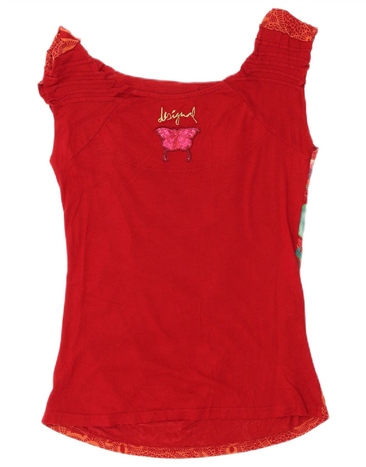 Desigual Top de un hombro para mujer Reino Unido 44 Grande Rojo Geométrico