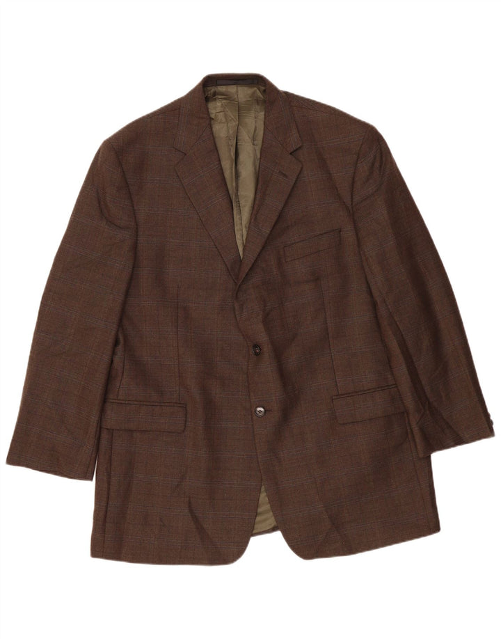 Marks & Spencer Chaqueta Blazer Larga de 2 Botones para Hombre UK 46 XL Lana a Cuadros Caqui