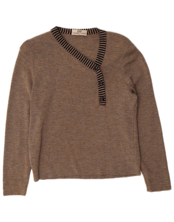 Vintage mujer V-cuello jumper suéter Reino Unido 8 pequeño gris rayas
