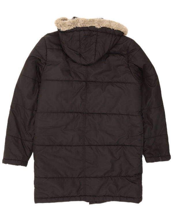 Zara Hombre Abrigo Acolchado Con Capucha UK 42 XL Poliéster Negro