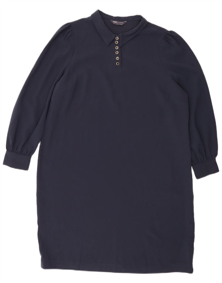 Marks & Spencer Vestido recto de manga larga para mujer UK 40 XL Poliéster azul marino