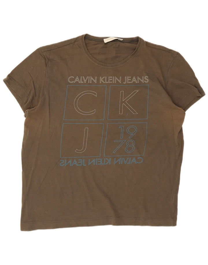 Calvin Klein Camiseta gráfica para hombre Top 2XL Caqui