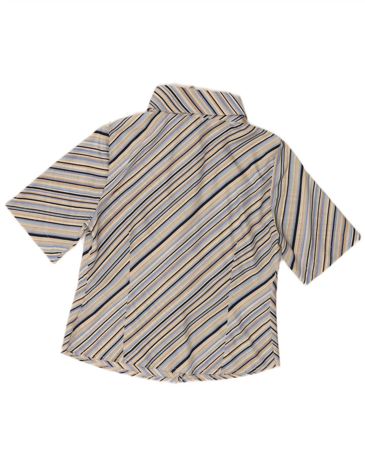 Camisa vintage de manga corta para mujer Reino Unido 14 Poliéster a rayas azul medio