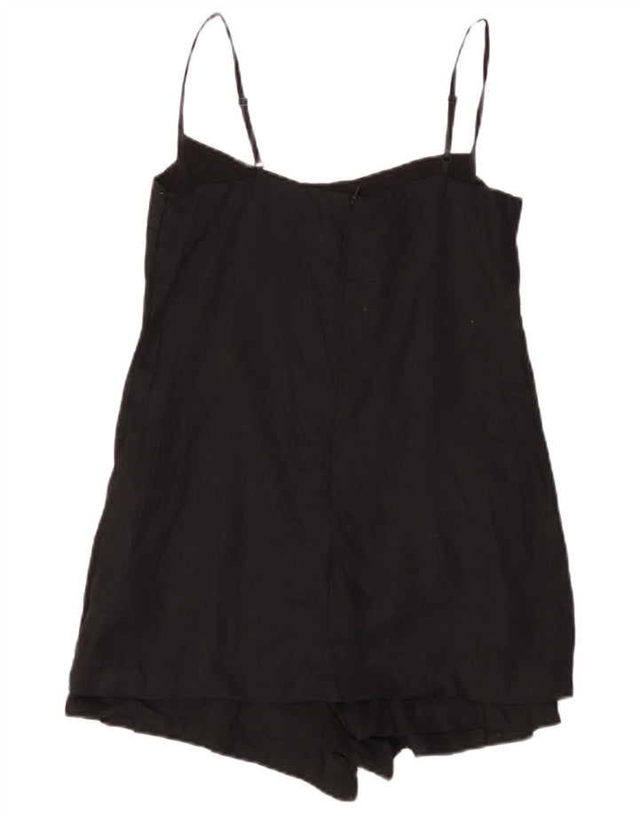 Zara Mujer Mono Corto UK 10 Pequeño Lino Negro
