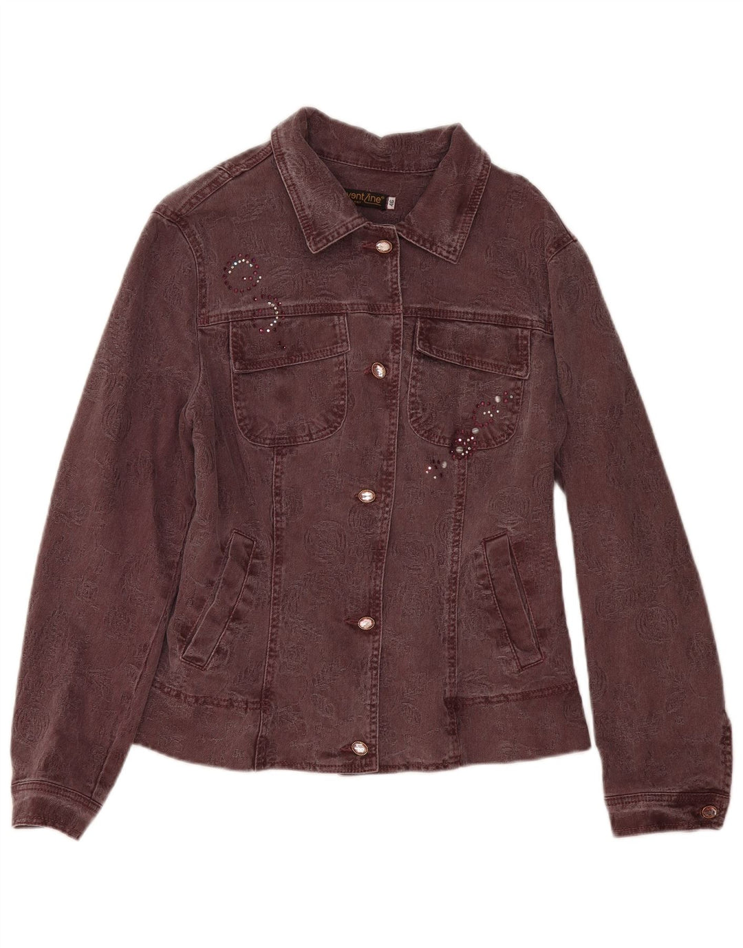 Vintage mujer chaqueta de mezclilla IT 46 algodón floral granate grande