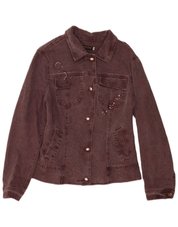 Vintage mujer chaqueta de mezclilla IT 46 algodón floral granate grande