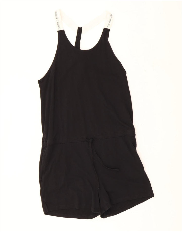 CALVIN KLEIN Womens Graphic Playsuit UK 14 Large Black Cotton Vintage Calvin Klein and Second-Hand Calvin Klein from Messina Hembry 