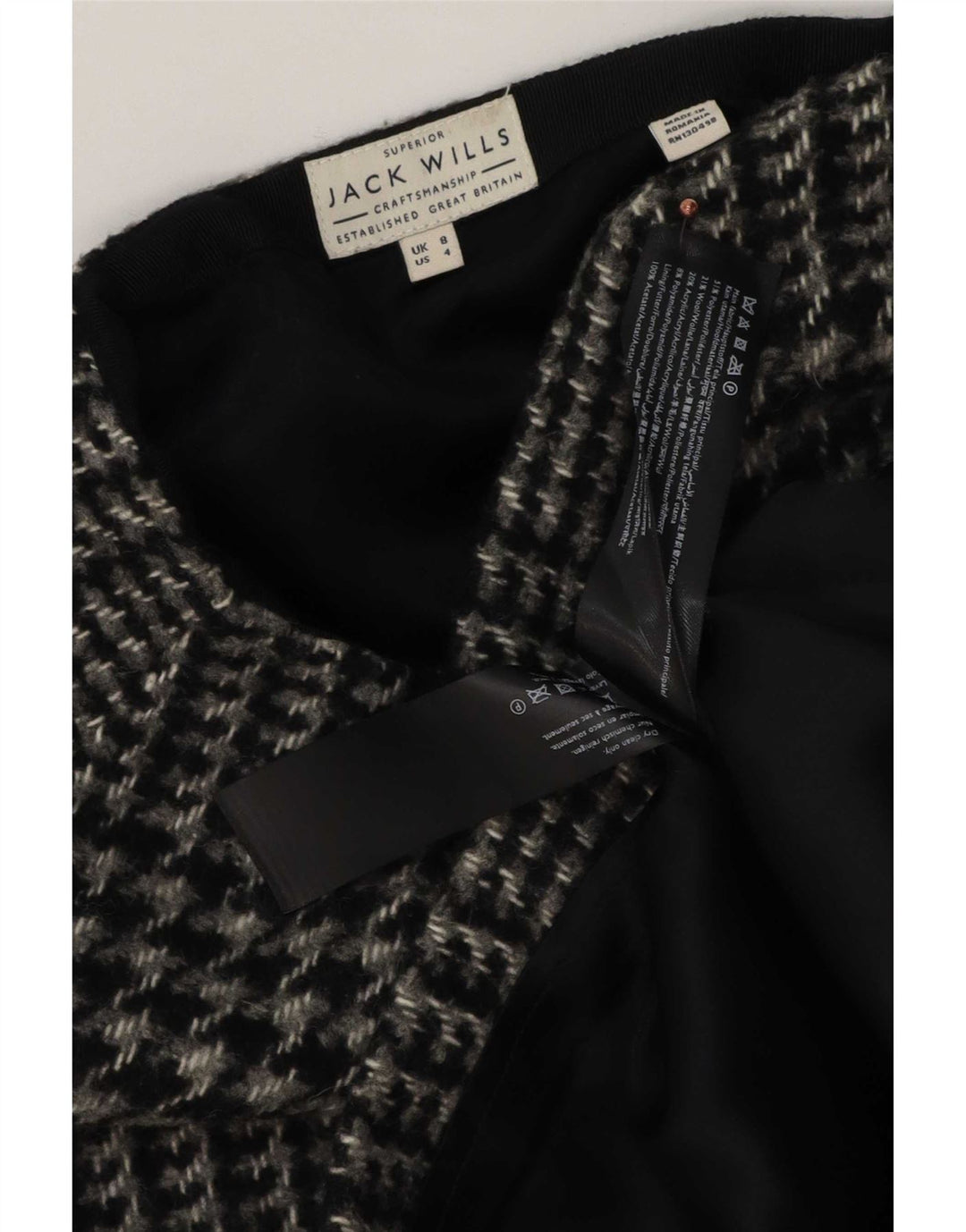 Jack Wills Minifalda para mujer UK 8 Small W28 Poliéster de pata de gallo gris