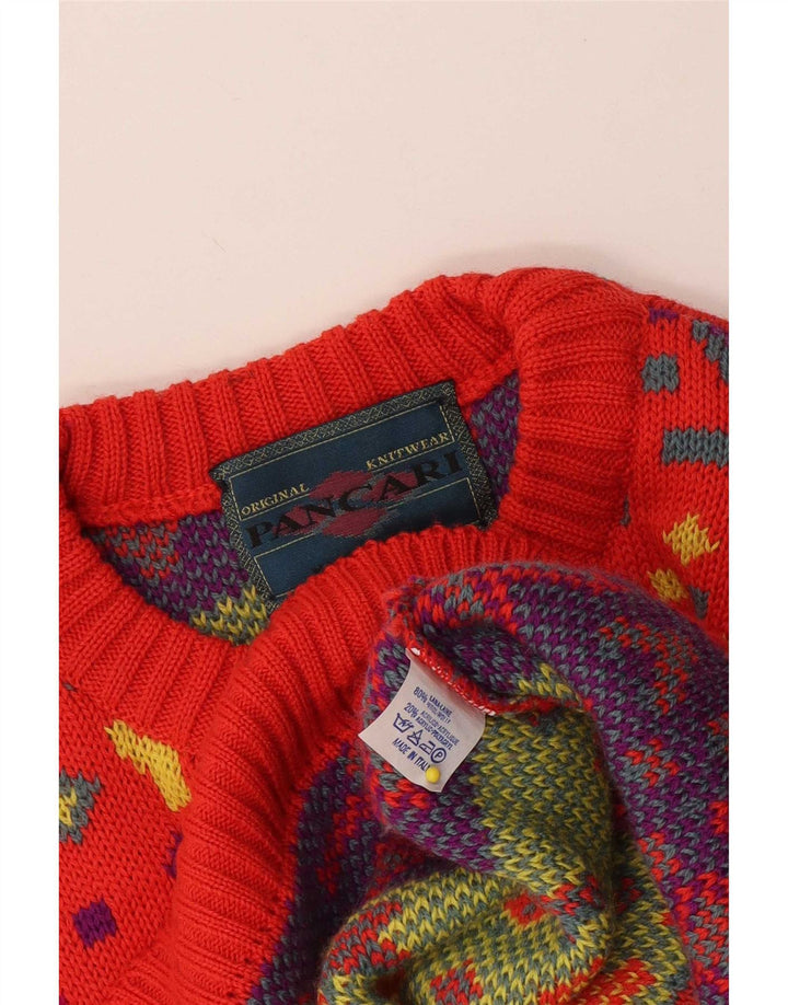 Pancari Jersey De Cuello Redondo Para Hombre Jersey De Lana Geométrica Roja Grande