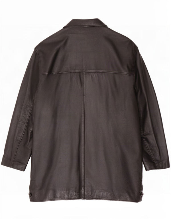 Vintage hombres cuero abrigo Reino Unido 42 XL negro