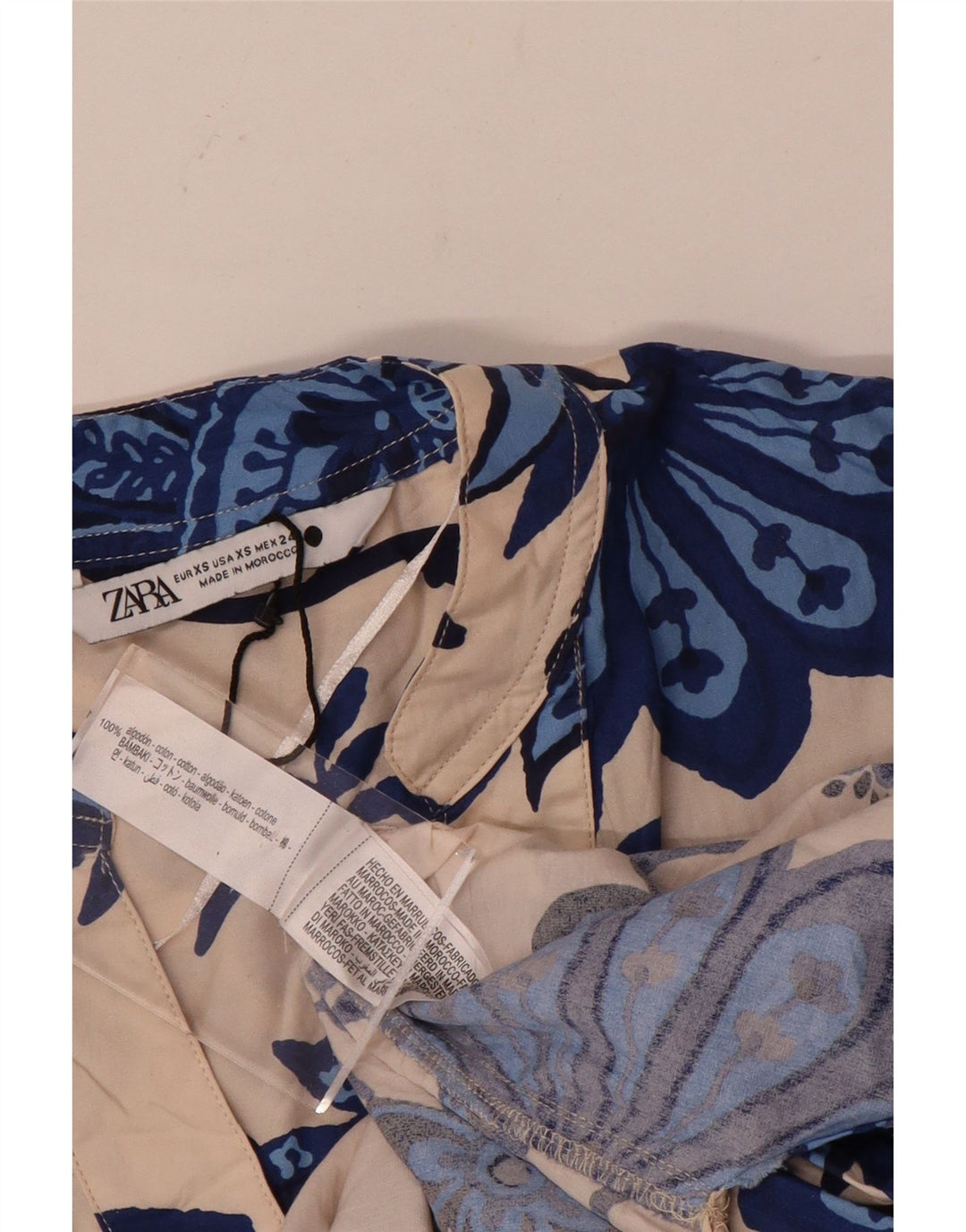 Zara Mujer Camisa tipo pulóver extragrande UK 6 XS Algodón floral beige