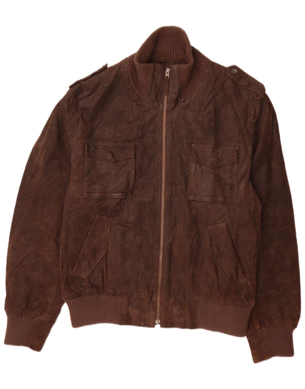 Celio Chaqueta de cuero militar para hombre UK 44 2XL Marrón