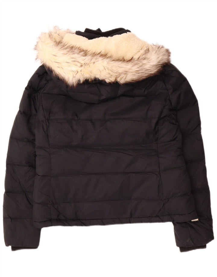 JACK WILLS Chaqueta acolchada con capucha para mujer UK 44 Large Black Nylon