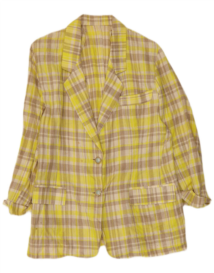 VINTAGE chaqueta blazer de 2 botones para mujer IT 46 lino a cuadros amarillo grande