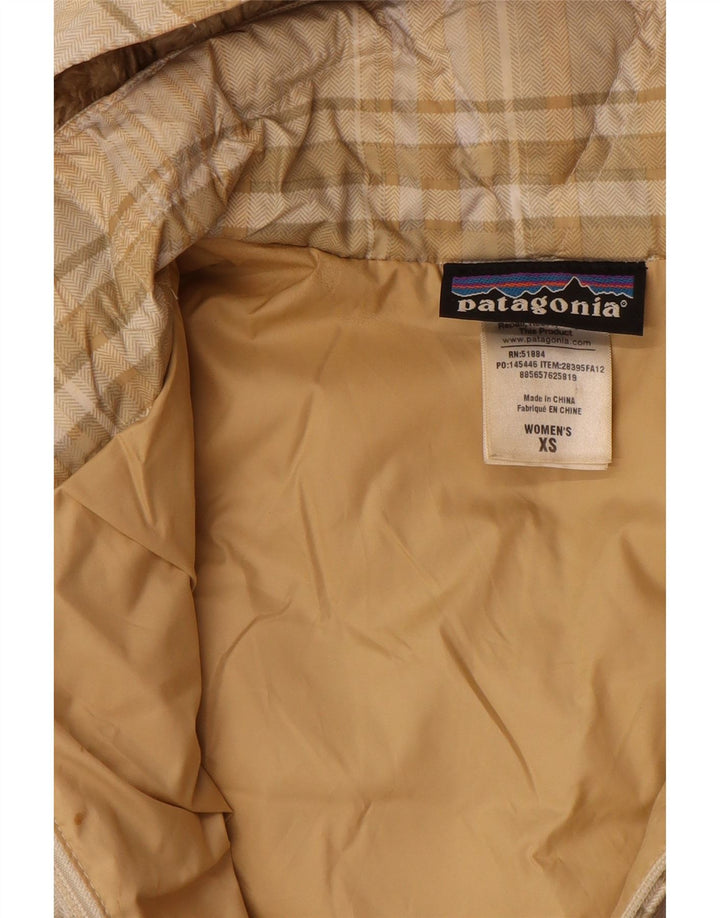 PATAGONIA Chaleco acolchado con capucha para mujer UK 6 XS Poliéster a cuadros beige