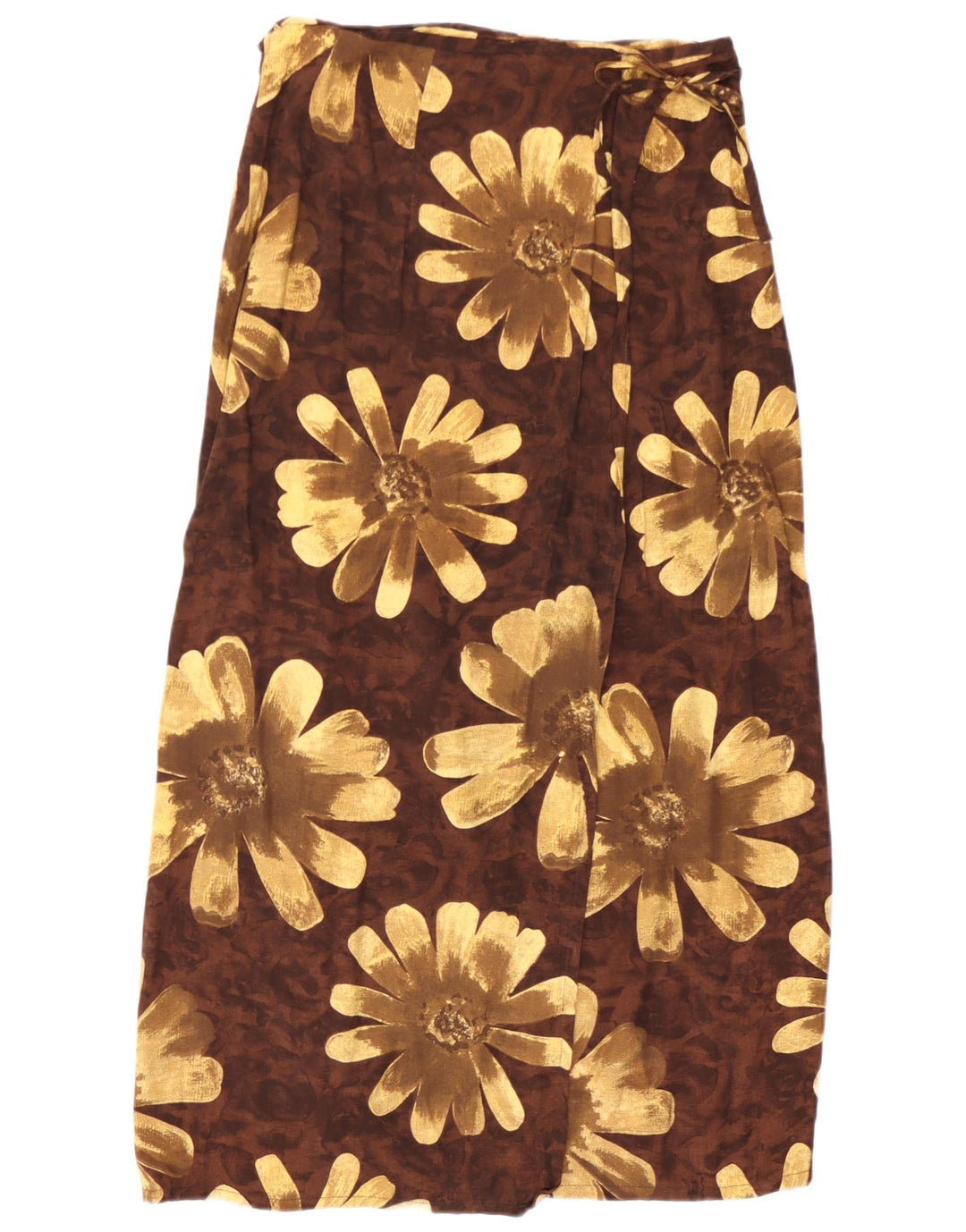 Vintage mujer abrigo maxi falda mediana W30 marrón floral viscosa