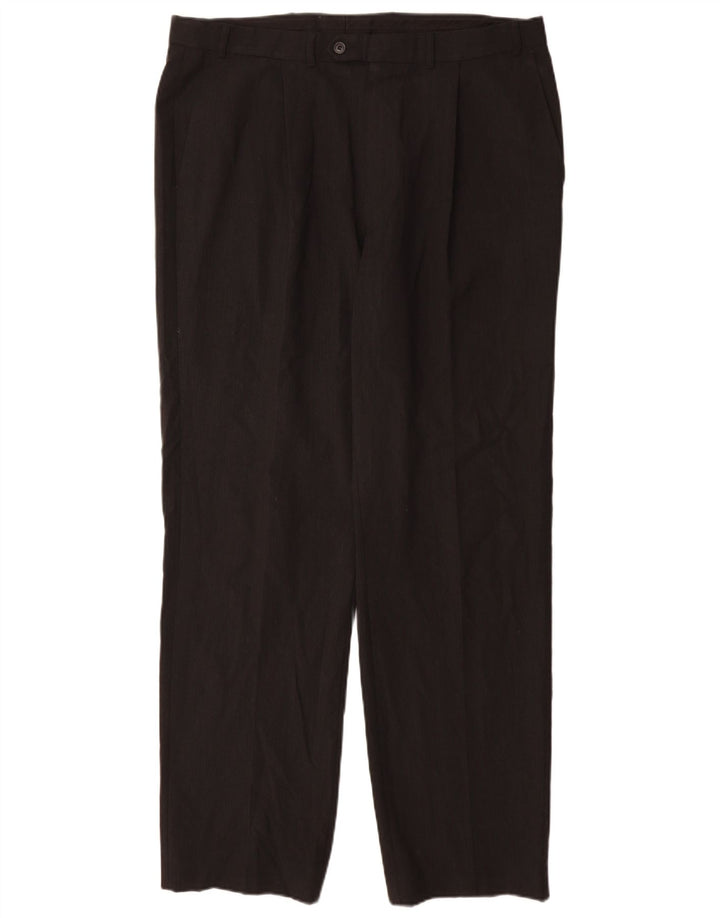 Marks & Spencer Pantalón de traje con pinzas para hombre W36 L32 Poliéster negro