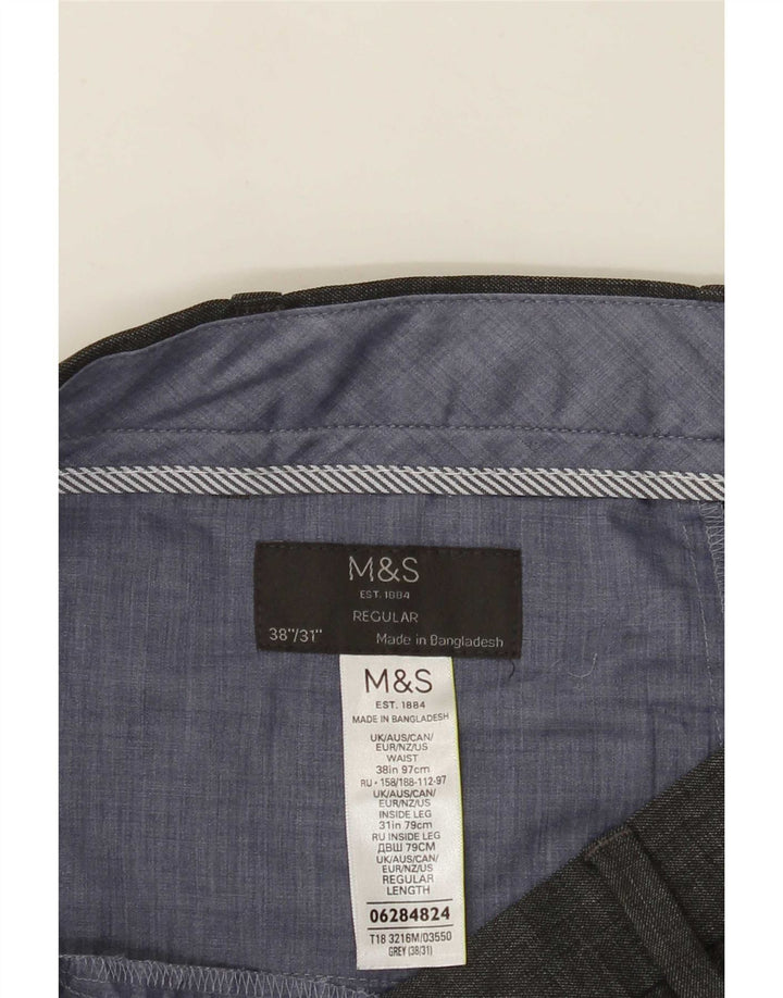 Marks & Spencer Pantalón de traje regular para hombre W38 L31 Poliéster gris