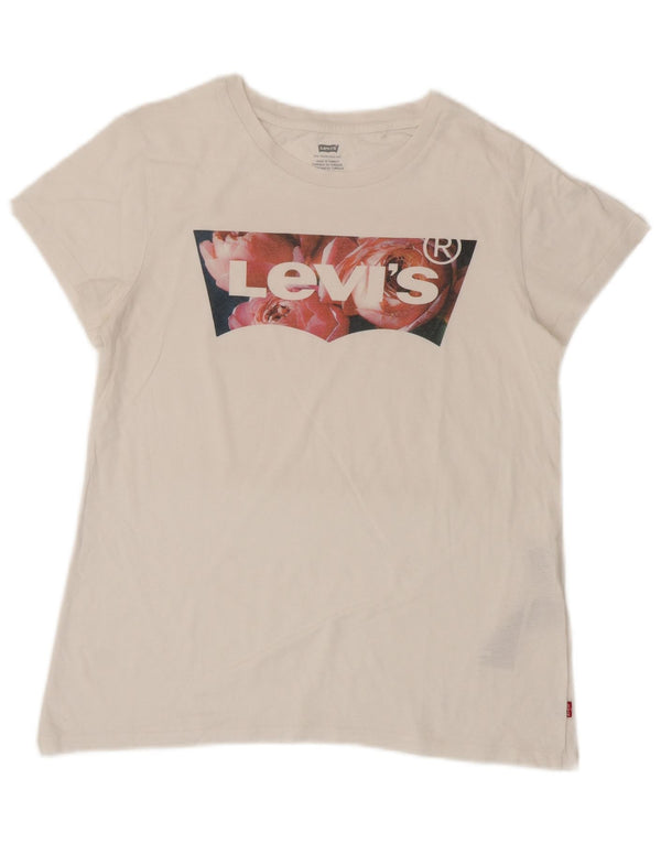 Levi's Camiseta gráfica para mujer Top UK 12 Medium White Cotton