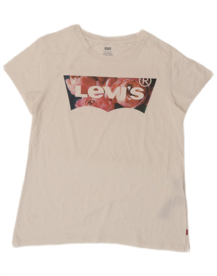 Levi's Camiseta gráfica para mujer Top UK 12 Medium White Cotton