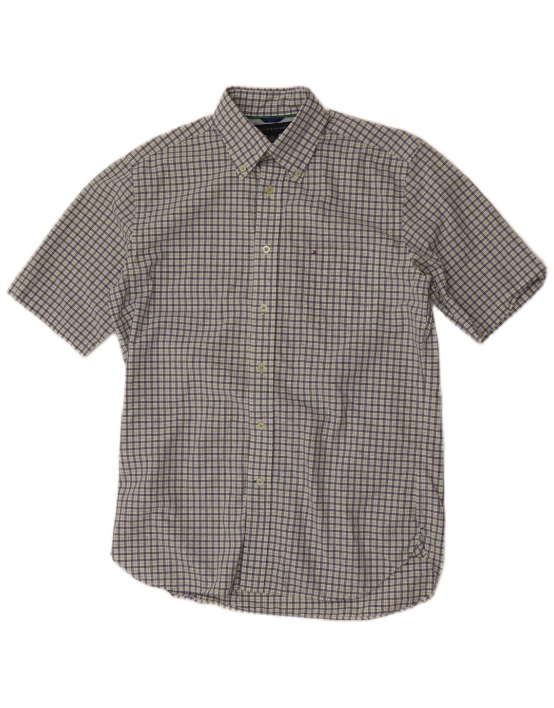 Tommy Hilfiger Camisa De Manga Corta De Algodón A Cuadros Azul Pequeño Hombre