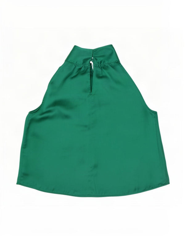 Zara Womens Sleeveless Crop Blouse Top UK 14 Medium Green Polyester