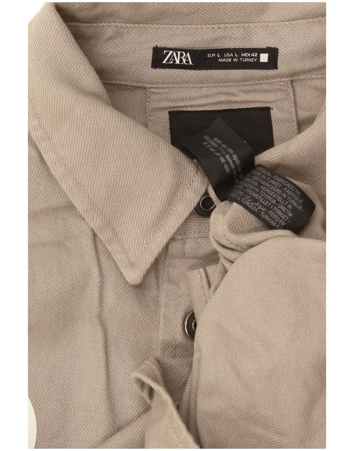 Zara Hombre Camisa Gráfica Grande Algodón Gris