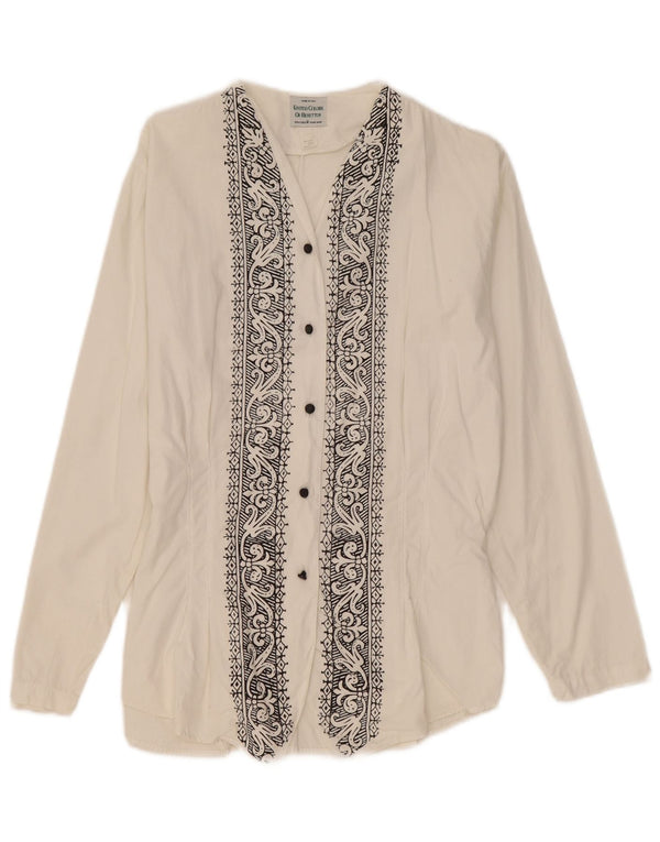 Benetton Blusa Camisera Mujer UK 44 Large Blanco Paisley Algodón