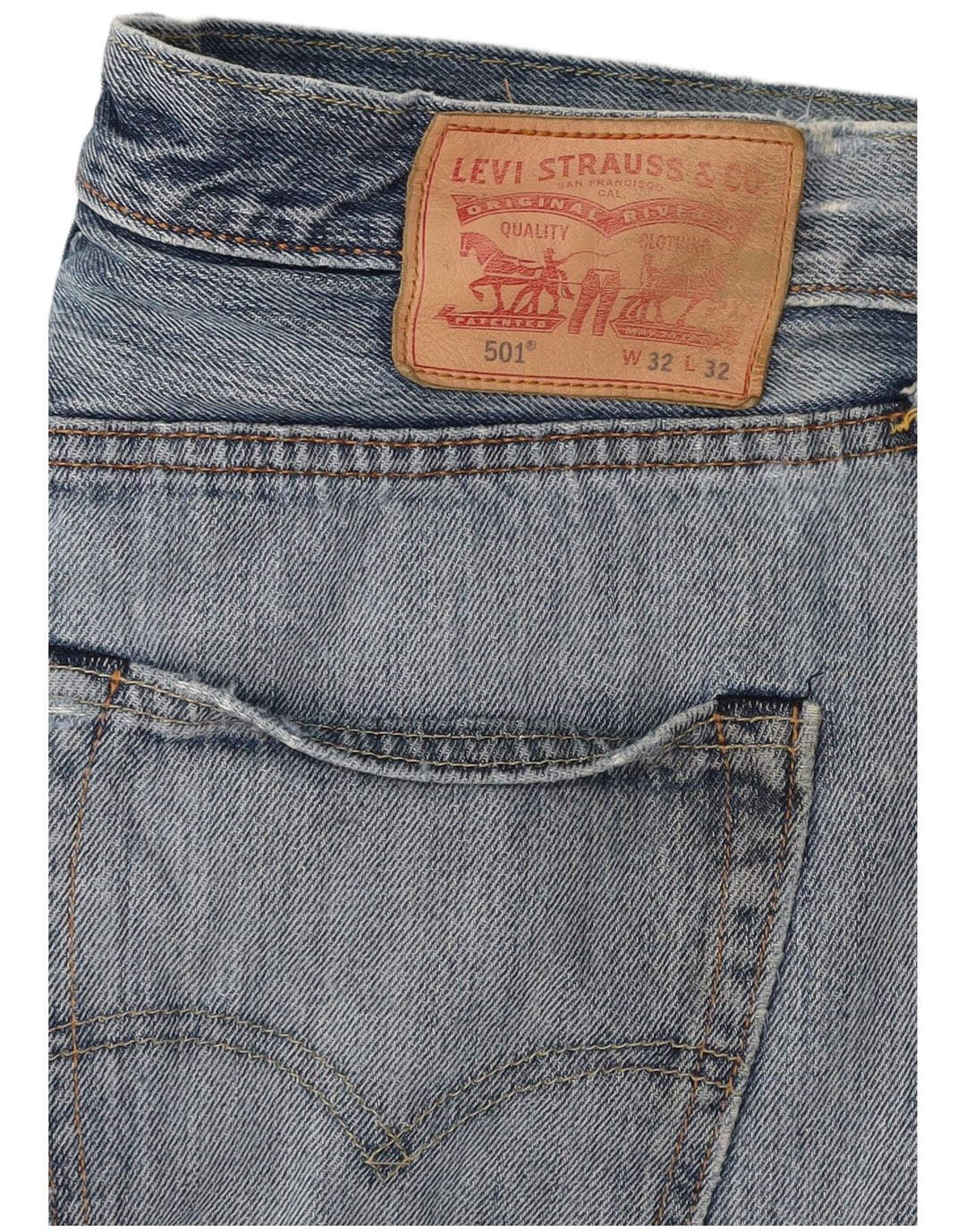 Levi's Mens 501 Shorts de mezclilla desgastados W32 Algodón azul medio