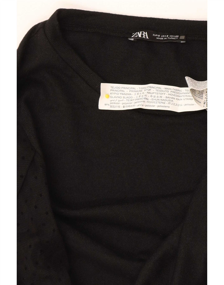 Zara Mujer Blusa De Manga Larga Top UK 10 Small Poliéster De Lunares Negros