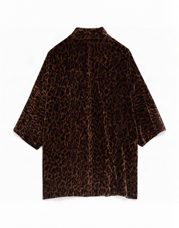 Vintage mujer Velour overcoat abrigo Reino Unido 16 gran marrón animal impresión