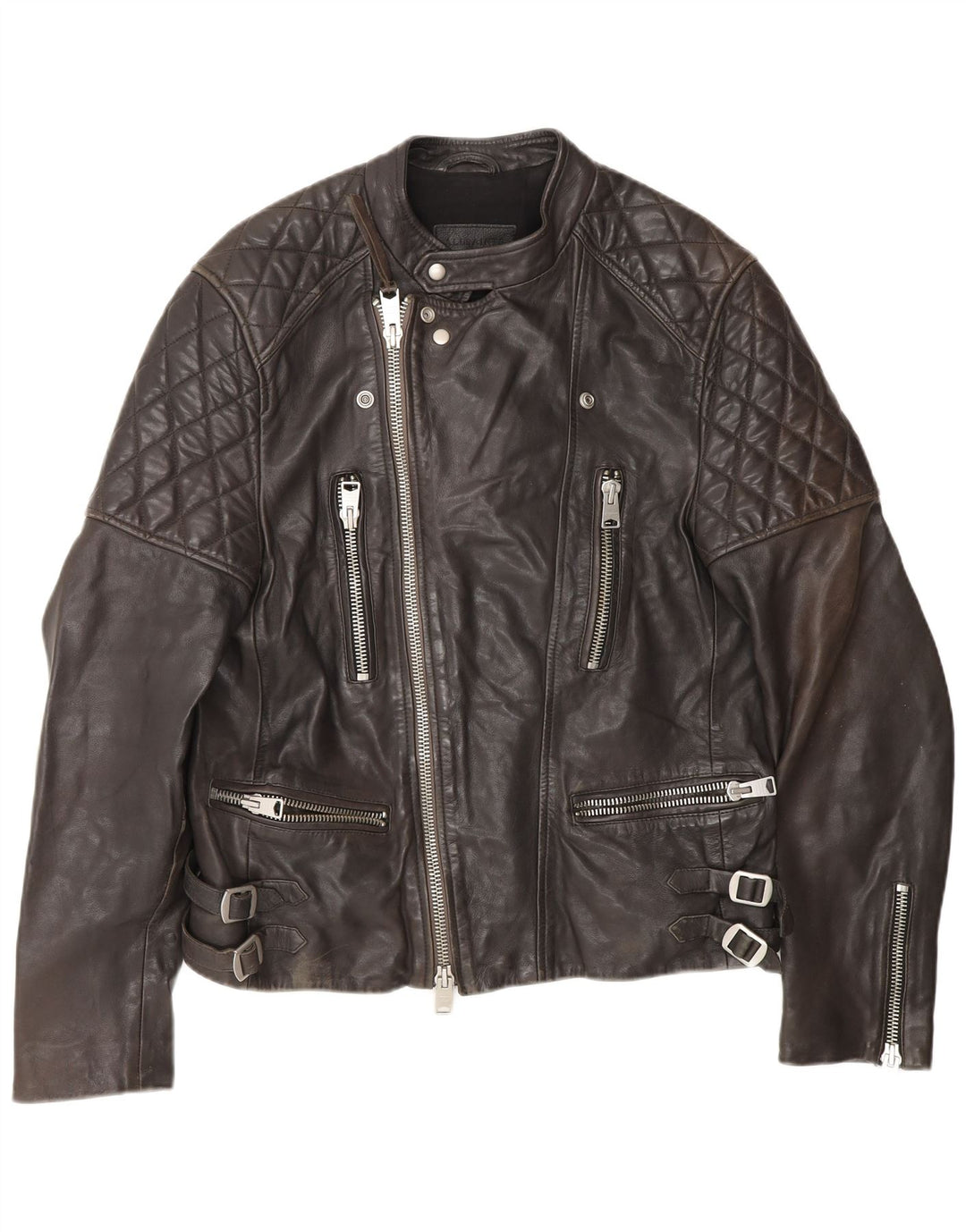 All Saints Chaqueta motera de cuero para hombre UK 40 Large Black Leather