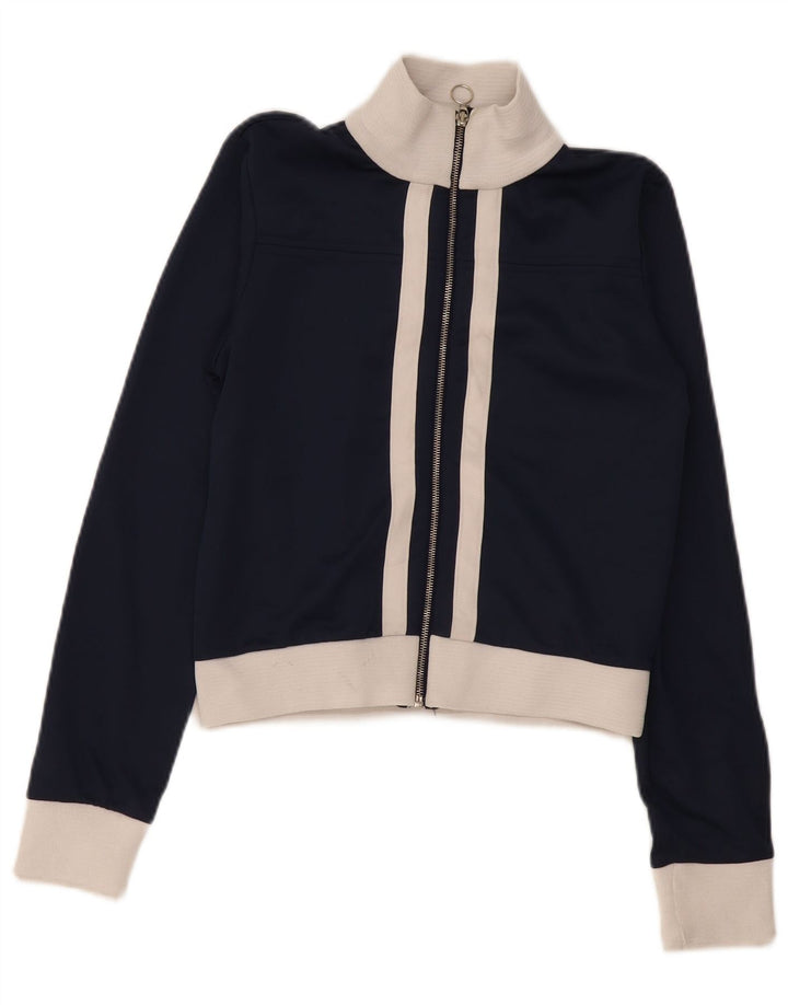 Zara Mujer Crop Chándal Top Chaqueta UK 40 Mediano Azul Marino Colorblock