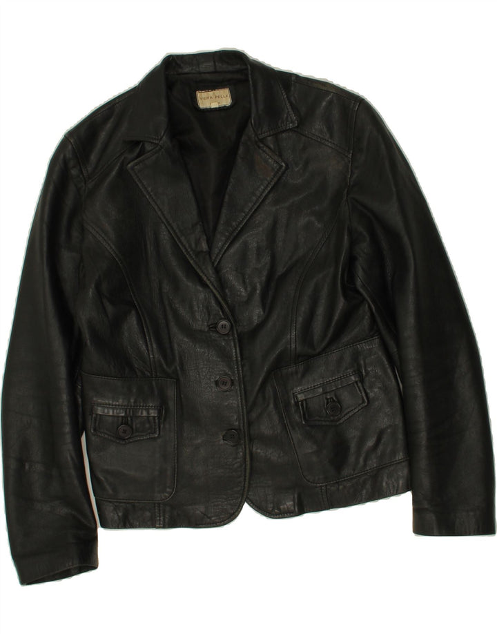 VINTAGE Womens Leather Jacket IT 48 XL Black Leather Vintage Vintage and Second-Hand Vintage from Messina Hembry 