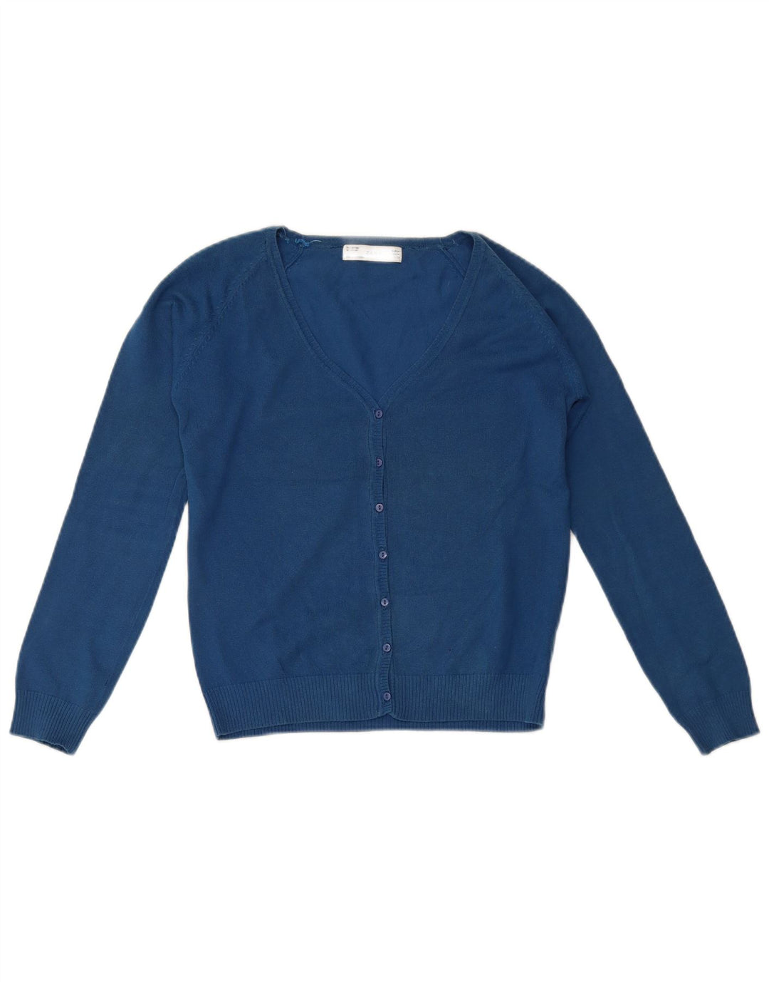 Zara Mujer Cárdigan Suéter UK 12 Algodón Azul Medio