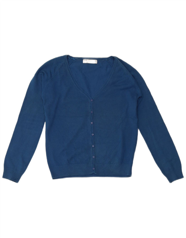 Zara Mujer Cárdigan Suéter UK 12 Algodón Azul Medio
