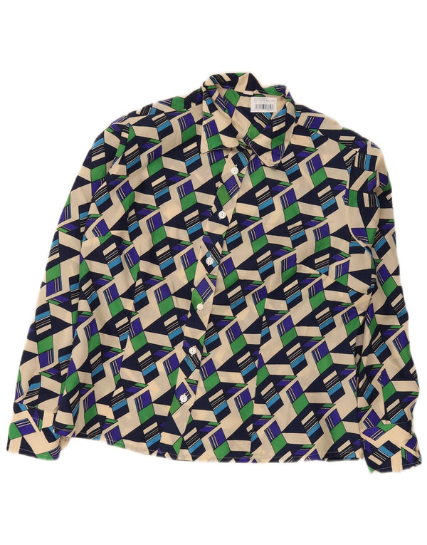 Vintage mujer camisa blusa Reino Unido 20 2XL multicolor geométrico