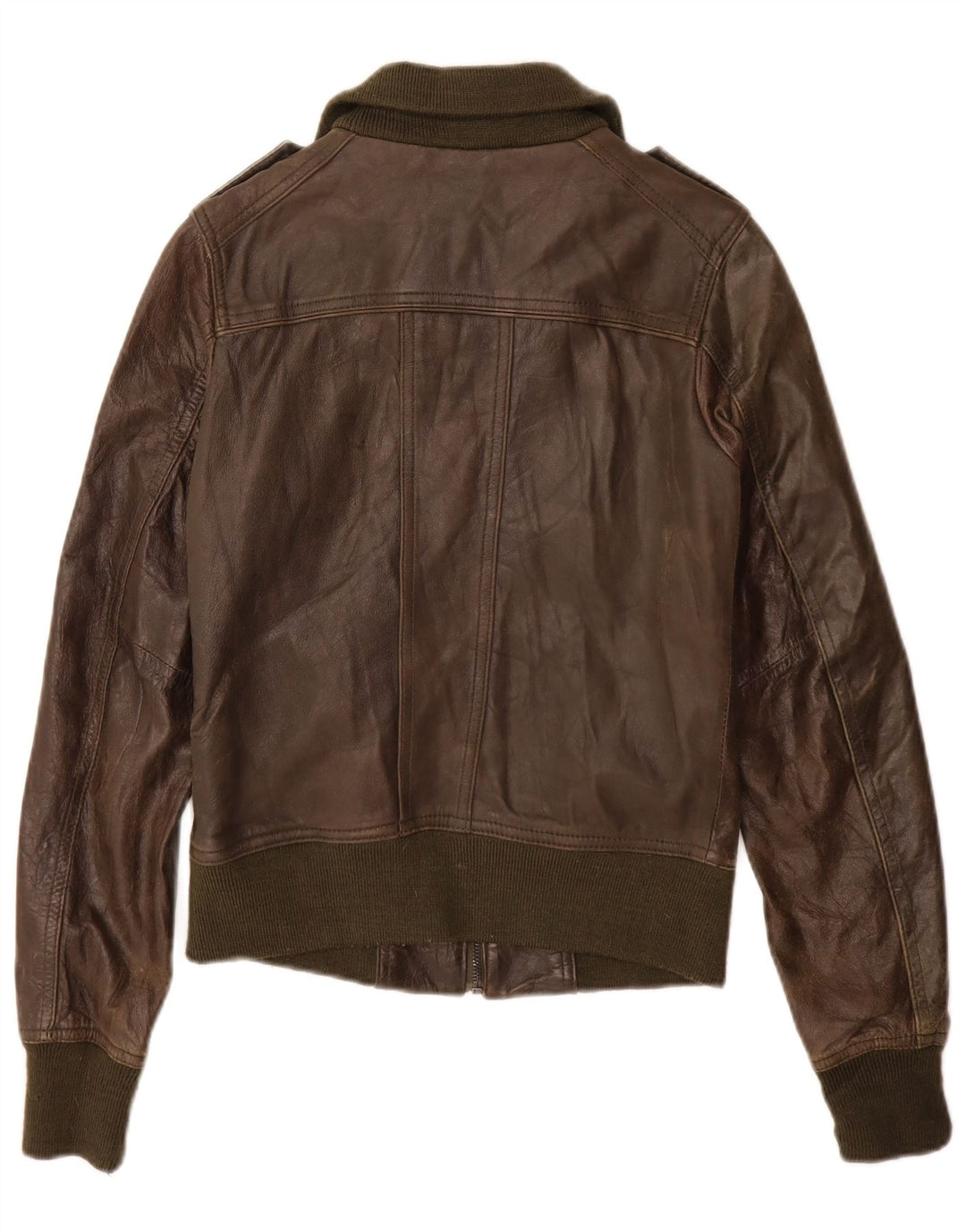 XDYE Chaqueta de cuero militar para mujer UK 8 Small Khaki Leather