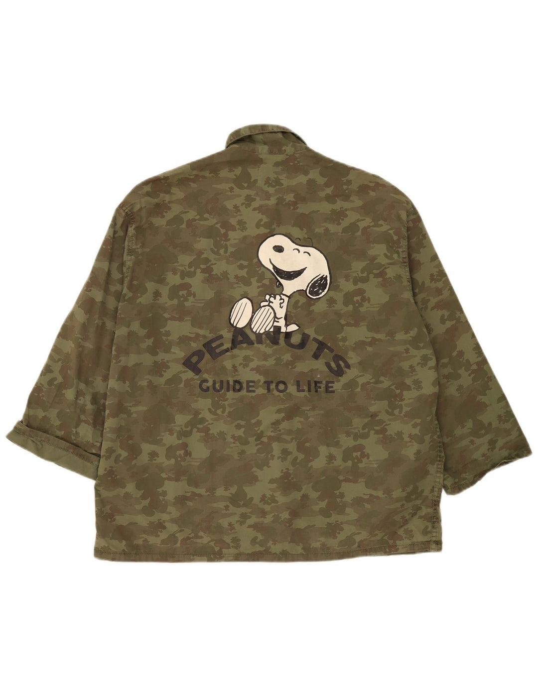 Zara Mens Peanuts Graphic Utility Jacket UK 38 Medium Khaki Camuflaje
