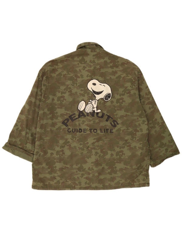 Zara Mens Peanuts Graphic Utility Jacket UK 38 Medium Khaki Camuflaje
