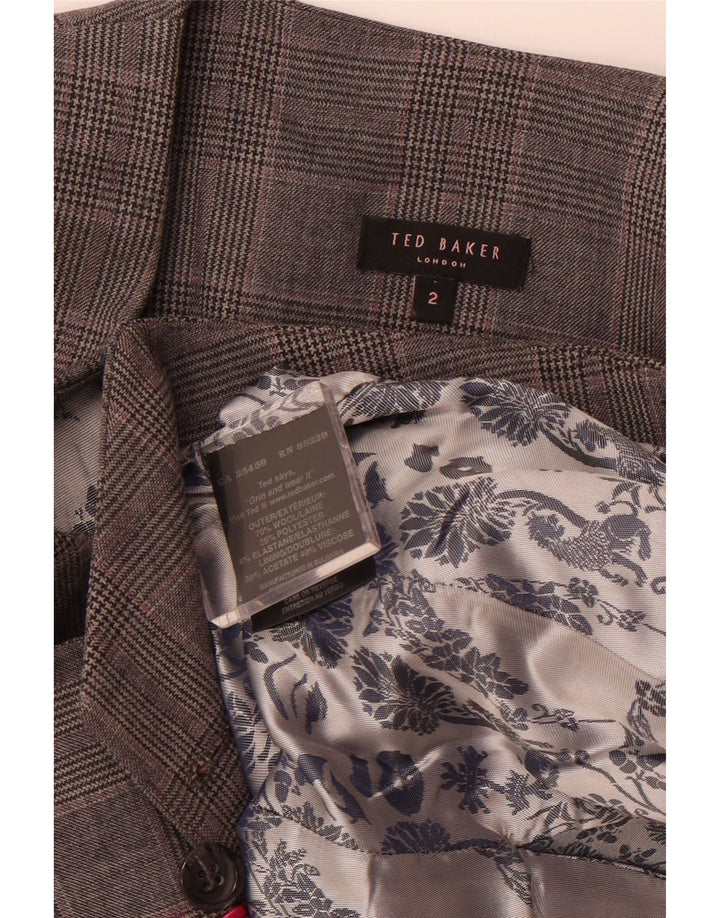 TED BAKER Chaleco cruzado para mujer talla 2 lana a cuadros gris pequeña