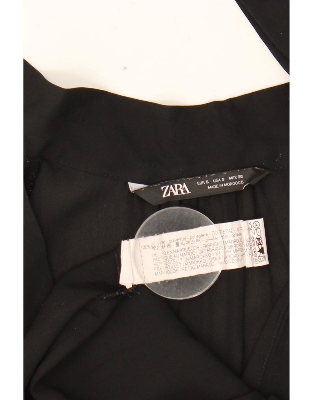 Zara Blusa de manga larga con lazo frontal para mujer UK 10 Small Poliéster negro