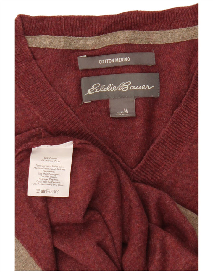 Eddie Bauer Jersey con cuello en V para hombre de algodón burdeos medio