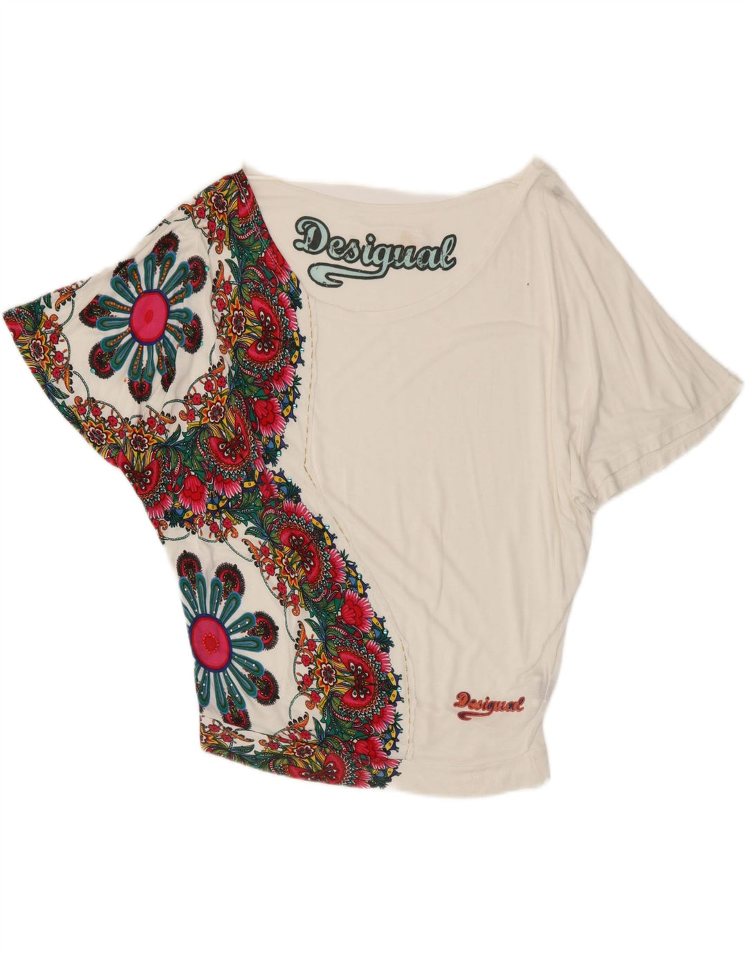 Desigual Blusa gráfica extragrande para mujer Top UK 10 Small White Floral