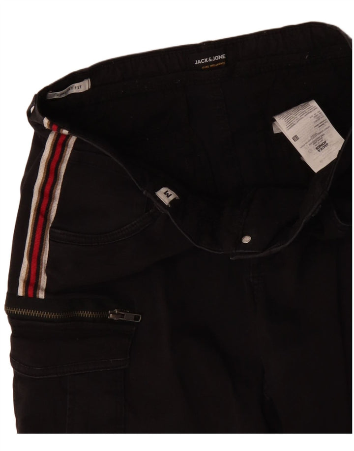 JACK & JONES Pantalones cortos cargo de ajuste cómodo para hombre mediano W30 algodón negro