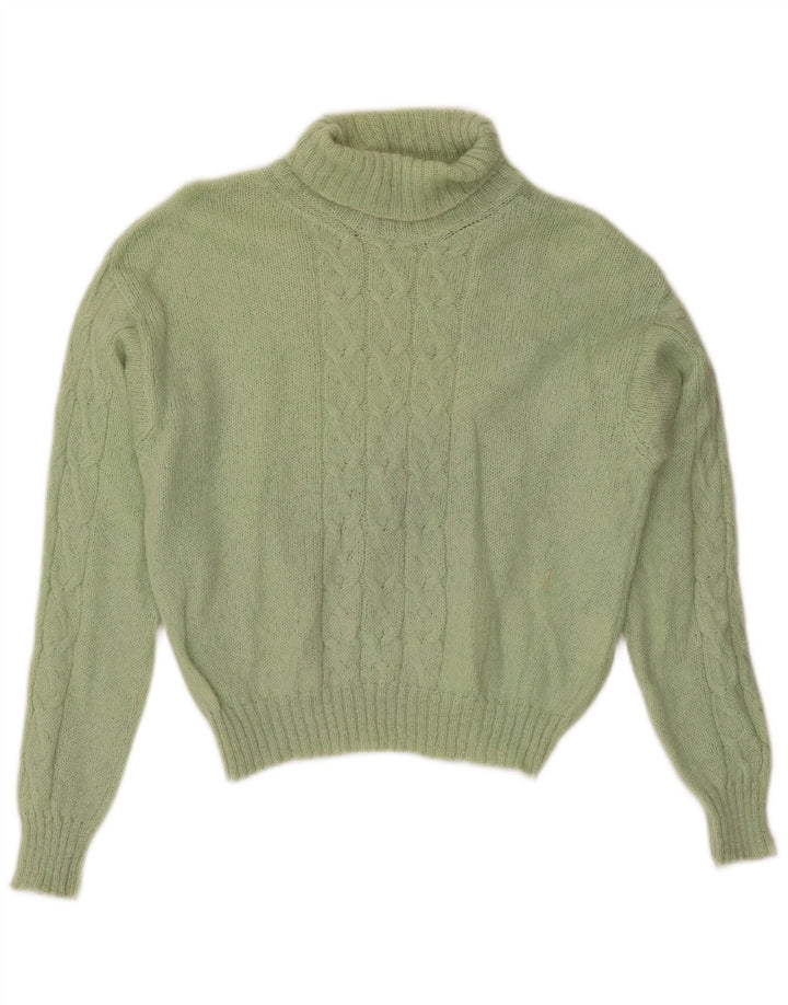 Vintage mujer crop roll cuello jersey suéter Reino Unido 14 verde medio